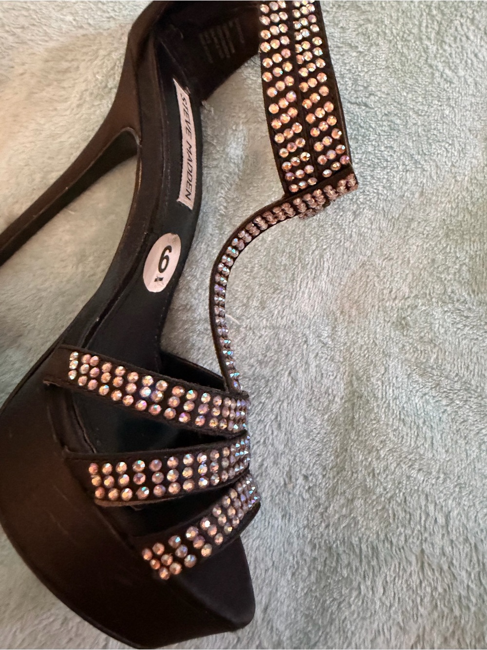 Steve Madden Black Rhinestone Strappy Platform Heels